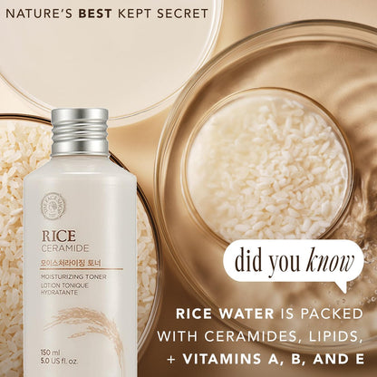 THE FACE SHOP Rice Ceramide Moisturizing Toner – Hydrating Korean Toner with Rice Water for Dry Skin, Strengthens Skin Barrier, 5.0 fl. oz.