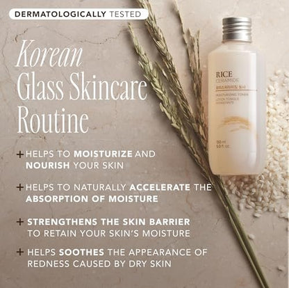 THE FACE SHOP Rice Ceramide Moisturizing Toner – Hydrating Korean Toner with Rice Water for Dry Skin, Strengthens Skin Barrier, 5.0 fl. oz.