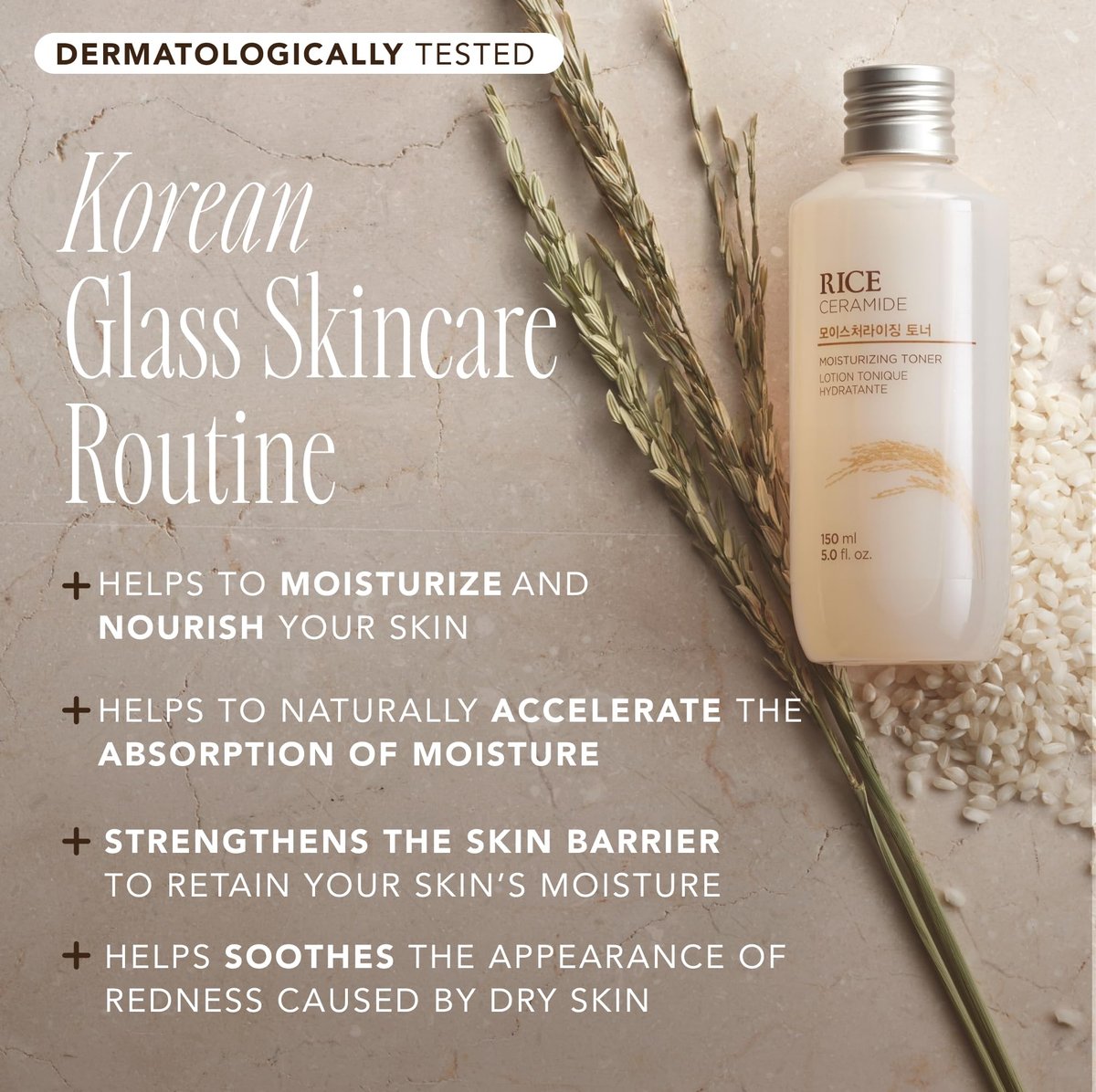 THE FACE SHOP Rice Ceramide Moisturizing Toner – Hydrating Korean Toner with Rice Water for Dry Skin, Strengthens Skin Barrier, 5.0 fl. oz. - görsel 3