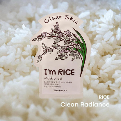 TONYMOLY I'm Rice Sheet Mask – Hydrating, Brightening & Soothing Korean Face Mask with Rice Extract & Vitamin Essence for Radiant Skin