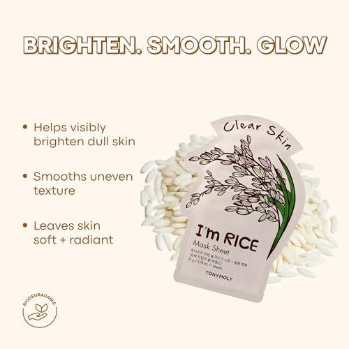 TONYMOLY I'm Rice Sheet Mask – Hydrating, Brightening & Soothing Korean Face Mask with Rice Extract & Vitamin Essence for Radiant Skin - görsel 4