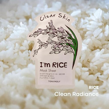 TONYMOLY I'm Rice Sheet Mask – Hydrating, Brightening & Soothing Korean Face Mask with Rice Extract & Vitamin Essence for Radiant Skin