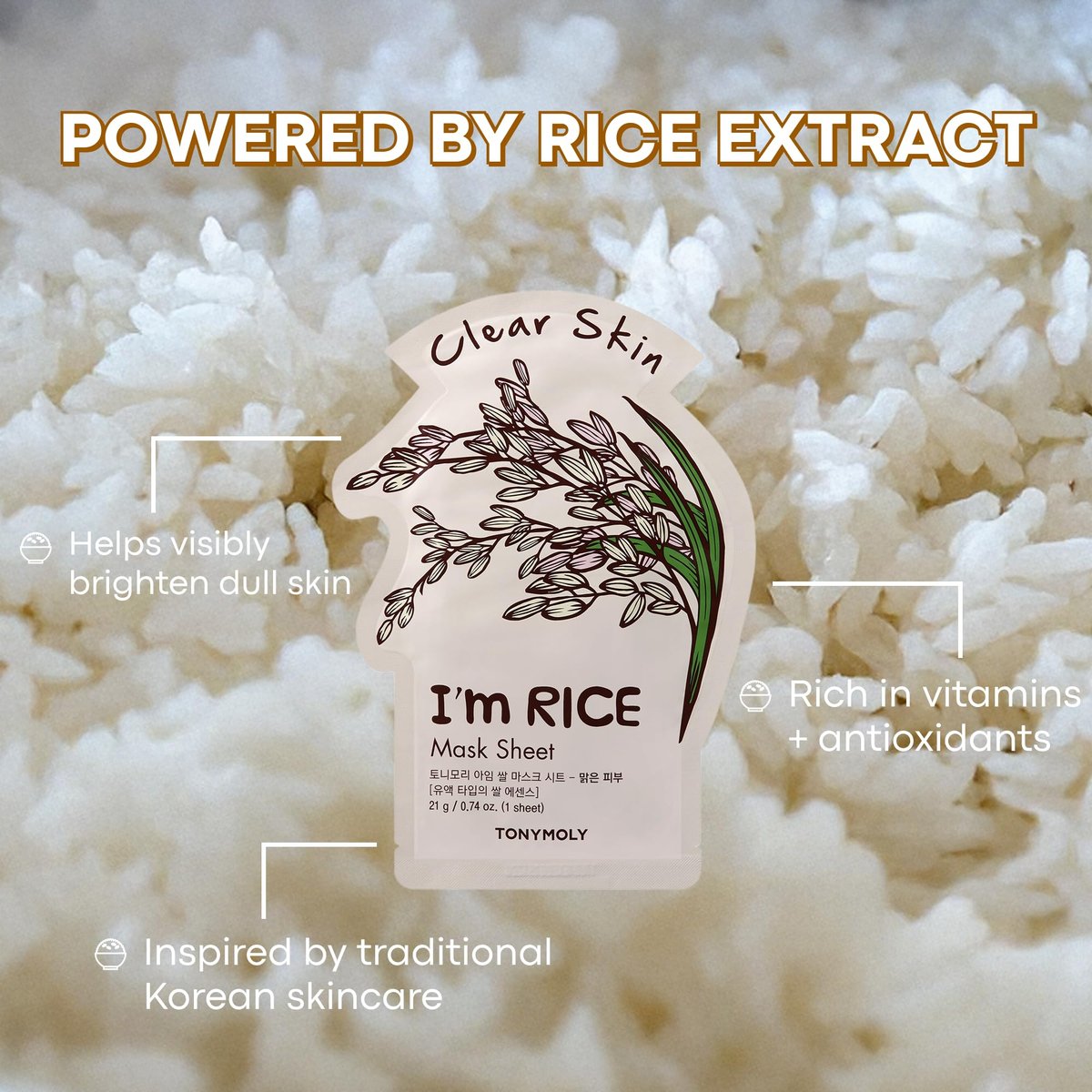 TONYMOLY I'm Rice Sheet Mask – Hydrating, Brightening & Soothing Korean Face Mask with Rice Extract & Vitamin Essence for Radiant Skin - görsel 7