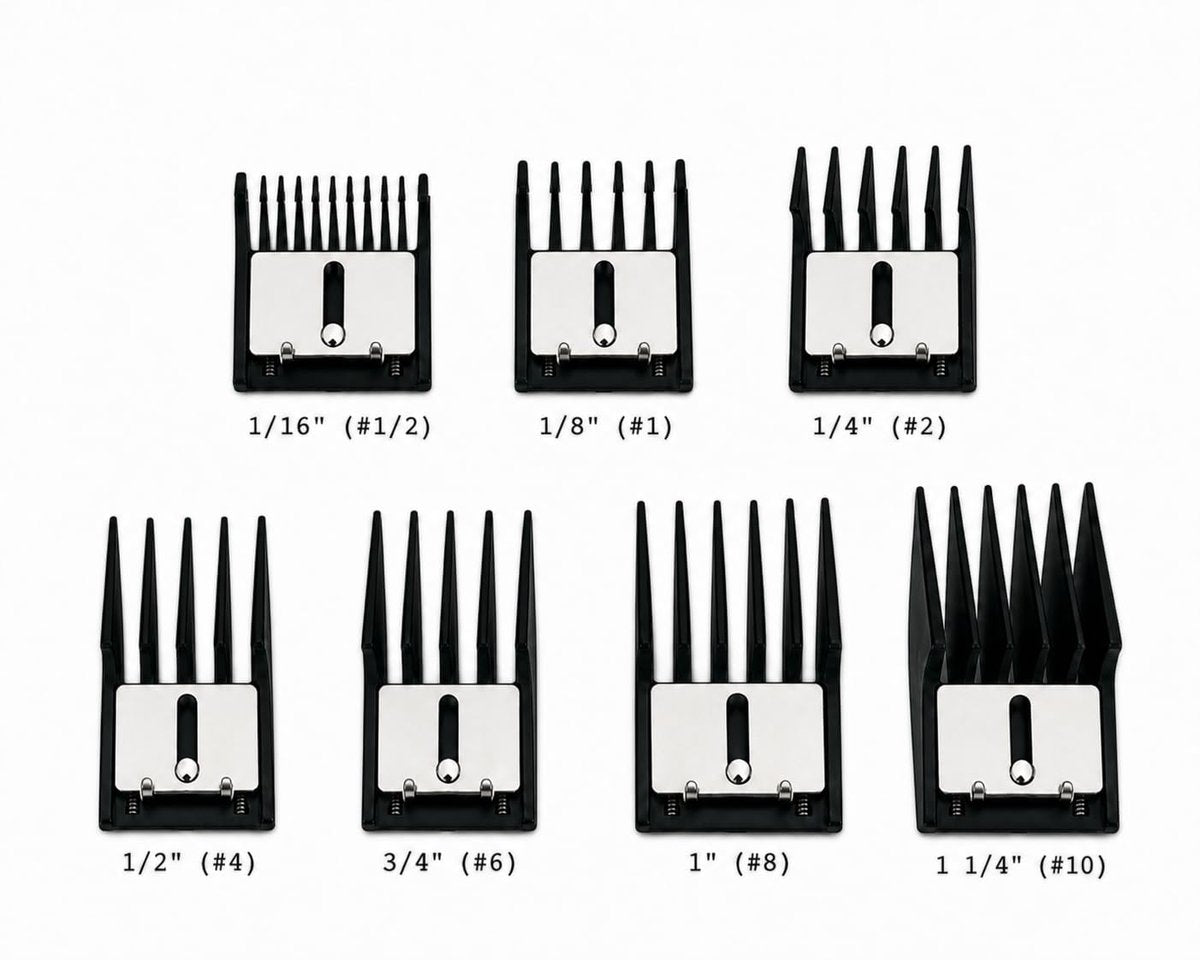 Miaco 7 Piece Universal Clipper Guide Comb Guard Set - Compatible with Oster, Andis, Wahl Professional Clippers Avelisse