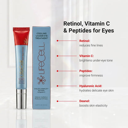 LifeCell All-in-One Eye Treatment – Anti-Aging Under Eye Cream for Puffiness, Dark Circles & Wrinkles – With Retinol, Vitamin C, Peptides & Hyaluronic Acid – Cooling Application Avelisse