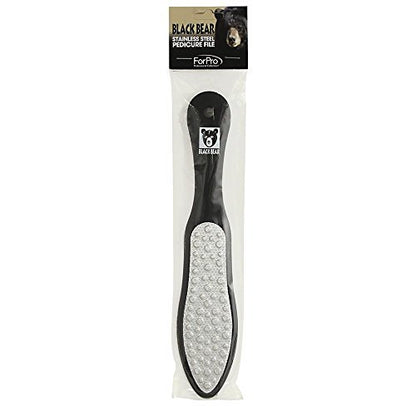 ForPro Black Bear Stainless Steel Pedicure File - Double-Sided Callus Remover for Heels and Feet, 10.5 Inches