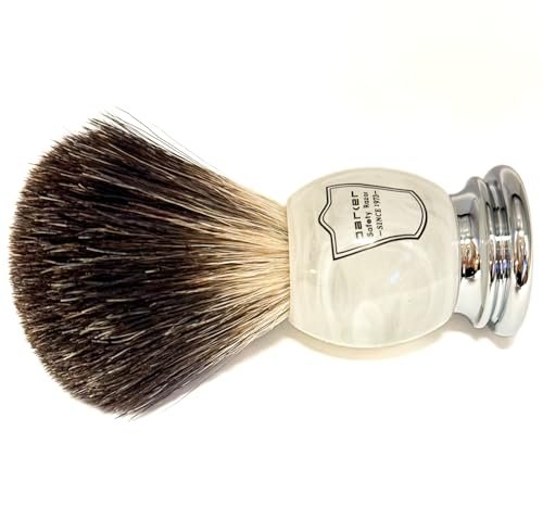 Parker 100% Black Badger Bristle Shaving Brush with Ivory Marbled Handle - Brush Stand Included Avelisse