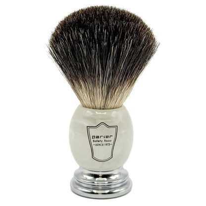 Parker 100% Black Badger Bristle Shaving Brush with Ivory Marbled Handle - Brush Stand Included Avelisse