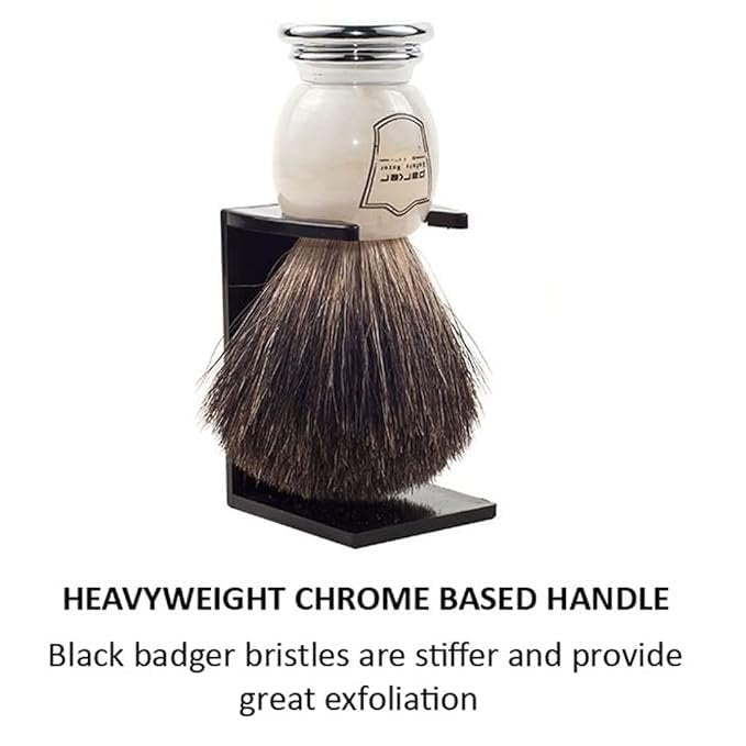 Parker 100% Black Badger Bristle Shaving Brush with Ivory Marbled Handle - Brush Stand Included Avelisse