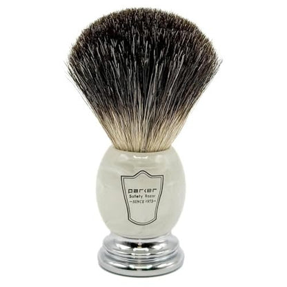 Parker 100% Black Badger Bristle Shaving Brush with Ivory Marbled Handle - Brush Stand Included Avelisse