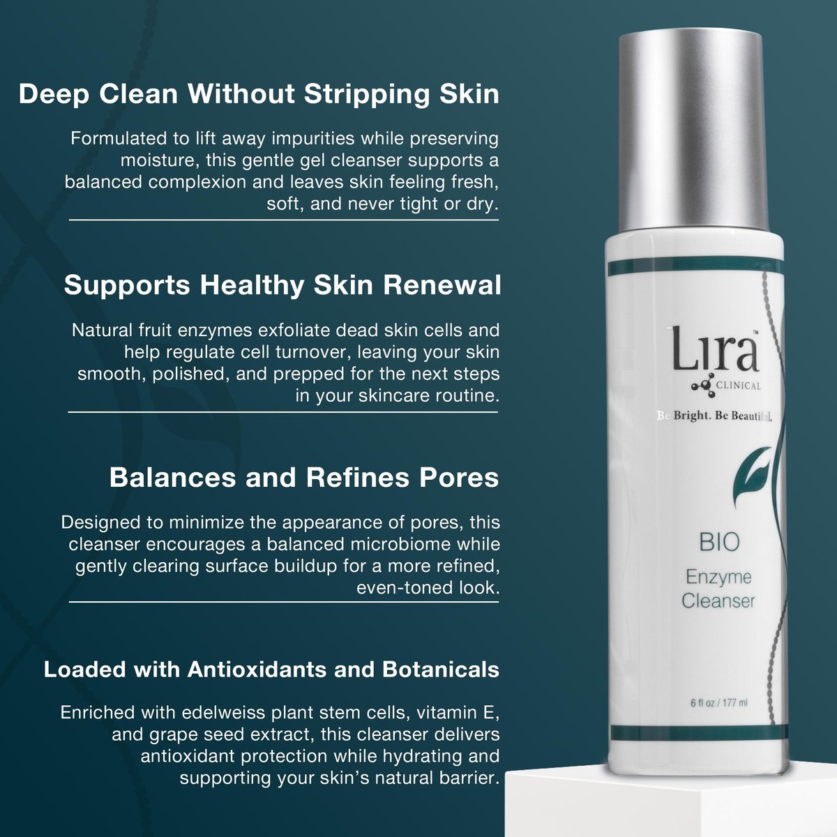 Lira Clinical BIO Enzyme Cleanser for Sensitive Skin - Papaya Enzyme Gel Face Wash - Hydrophilic Exfoliating Facial Cleanser - Deep Cleansing Skincare with Hydrating Care - 6 Oz Avelisse