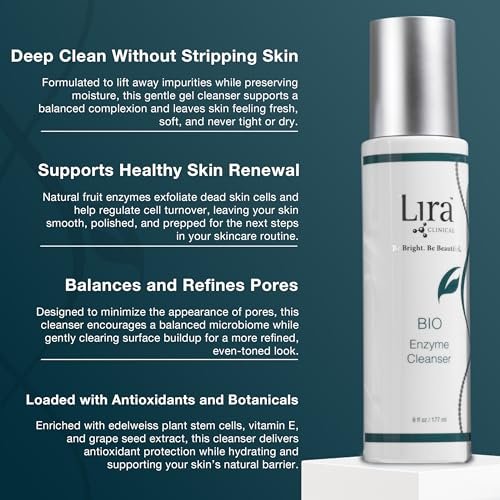 Lira Clinical BIO Enzyme Cleanser for Sensitive Skin - Papaya Enzyme Gel Face Wash - Hydrophilic Exfoliating Facial Cleanser - Deep Cleansing Skincare with Hydrating Care - 6 Oz Avelisse