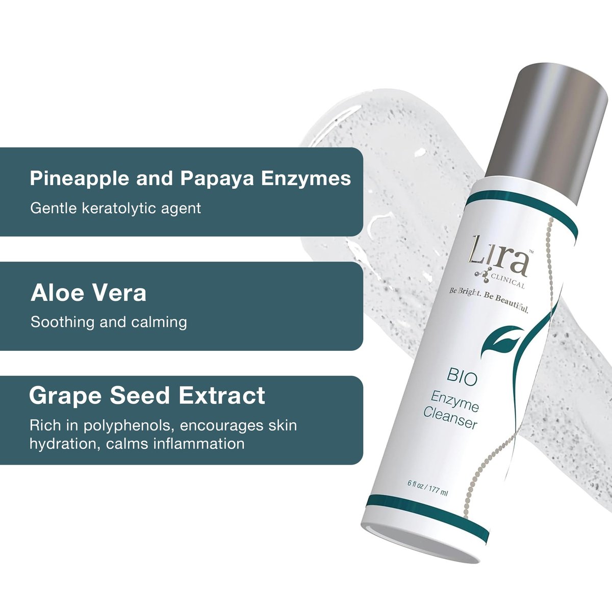 Lira Clinical BIO Enzyme Cleanser for Sensitive Skin - Papaya Enzyme Gel Face Wash - Hydrophilic Exfoliating Facial Cleanser - Deep Cleansing Skincare with Hydrating Care - 6 Oz Avelisse