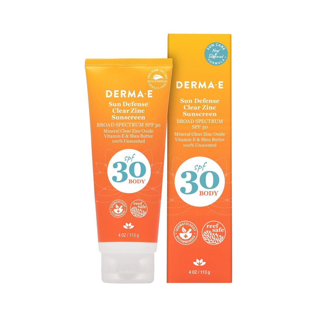 DERMA E Sun Defense Mineral Sunscreen SPF 30 Body – Broad Spectrum Sun Cream – Fragrance Free Zinc Oxide and Titanium Dioxide Aging Reducing Protection, 4 Oz - görsel 1