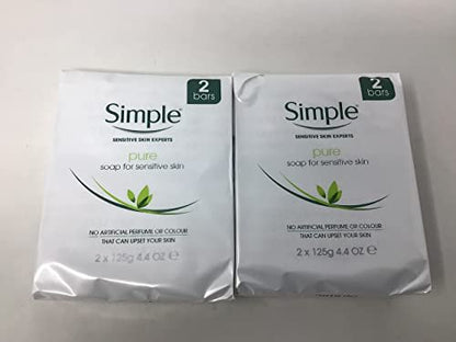 Simple 2-Pack Pure Soap for Sensitive Skin - Gentle, Fragrance-Free Bar Soap (4.4 oz Each)