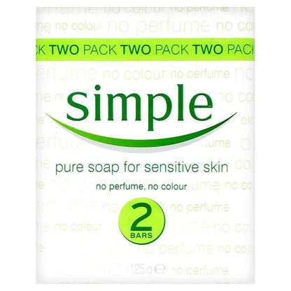 Simple 2-Pack Pure Soap for Sensitive Skin - Gentle, Fragrance-Free Bar Soap (4.4 oz Each)