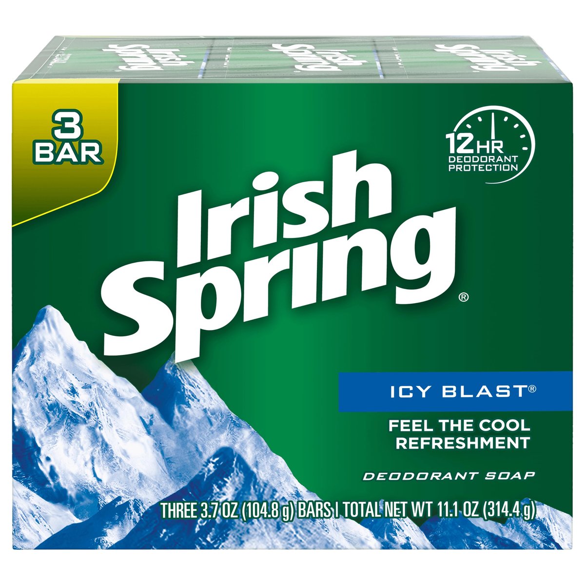 Irish Spring Icy Blast Bath Bar Soap, 3.75 Oz, 12 Count (4 Packs of 3 Bars) Avelisse