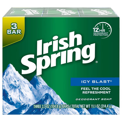Irish Spring Icy Blast Bath Bar Soap, 3.75 Oz, 12 Count (4 Packs of 3 Bars) Avelisse