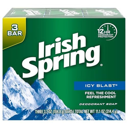 Irish Spring Icy Blast Bath Bar Soap, 3.75 Oz, 12 Count (4 Packs of 3 Bars) Avelisse