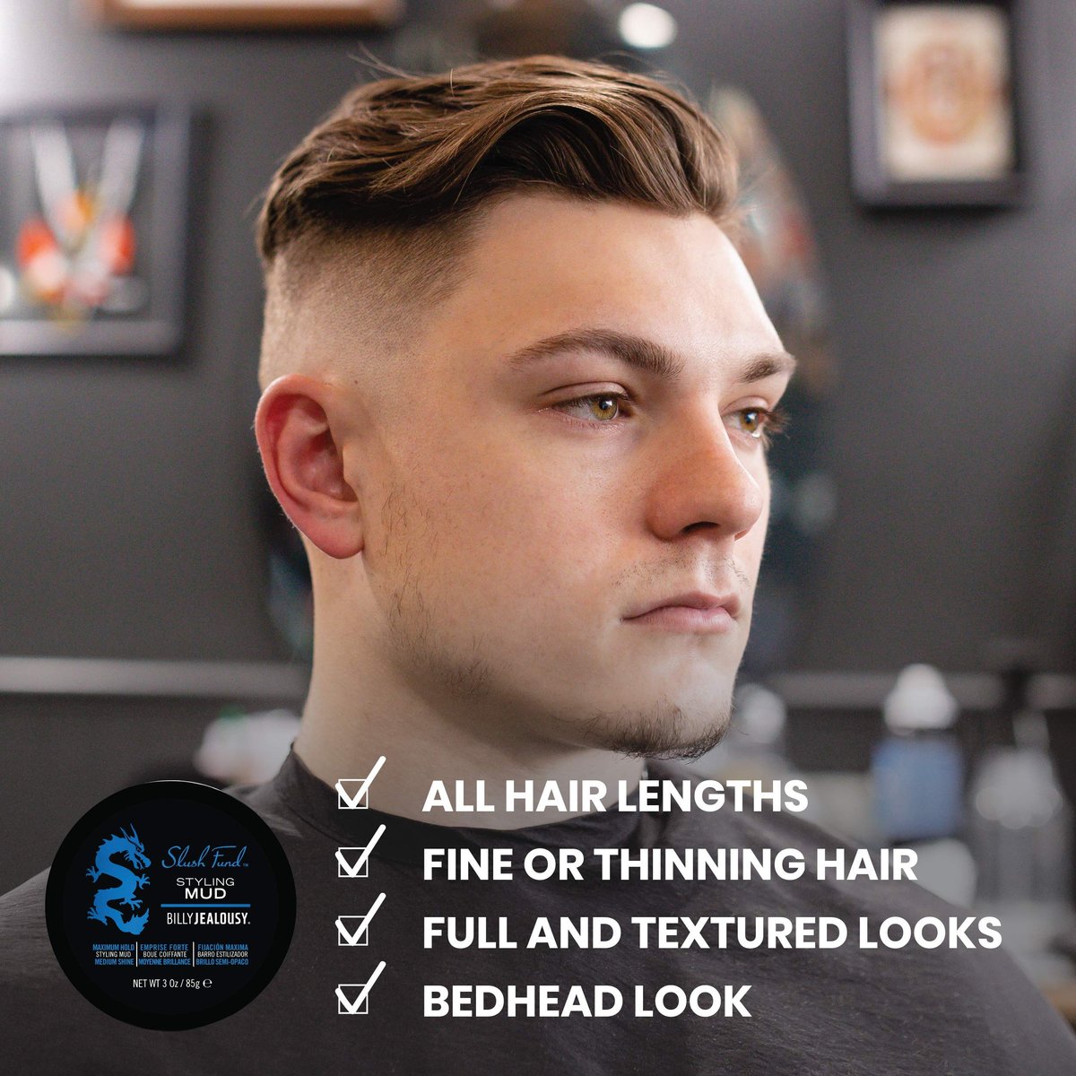 Billy Jealousy Slush Fund Styling Mud – 3 oz Premium Hair Styling Wax for Men Avelisse