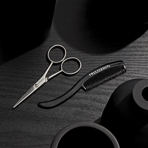 Tweezerman G.E.A.R. Moustache Scissors and Comb - Precision Grooming Kit (Black) Avelisse