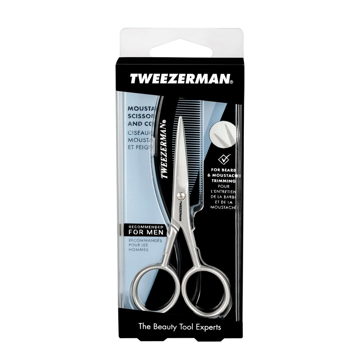Tweezerman G.E.A.R. Moustache Scissors and Comb - Precision Grooming Kit (Black) Avelisse