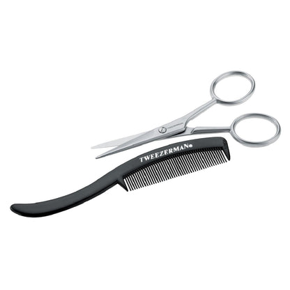 Tweezerman G.E.A.R. Moustache Scissors and Comb - Precision Grooming Kit (Black) Avelisse