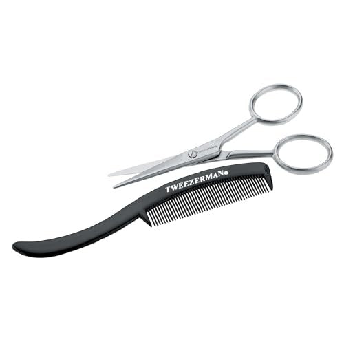 Tweezerman G.E.A.R. Moustache Scissors and Comb - Precision Grooming Kit (Black) Avelisse