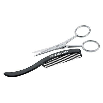 Tweezerman G.E.A.R. Moustache Scissors and Comb - Precision Grooming Kit (Black) Avelisse
