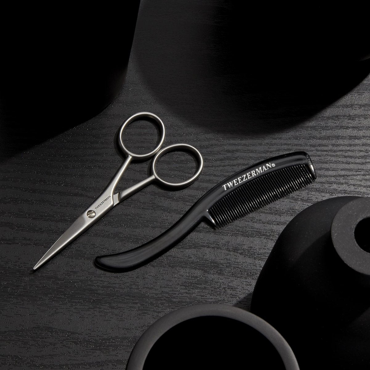 Tweezerman G.E.A.R. Moustache Scissors and Comb - Precision Grooming Kit (Black) Avelisse