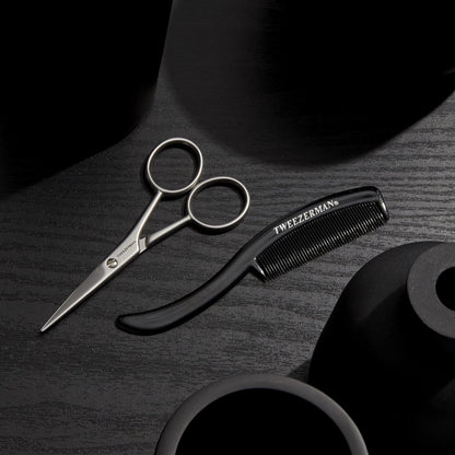 Tweezerman G.E.A.R. Moustache Scissors and Comb - Precision Grooming Kit (Black) Avelisse