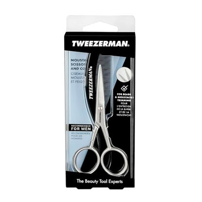 Tweezerman G.E.A.R. Moustache Scissors and Comb - Precision Grooming Kit (Black) Avelisse