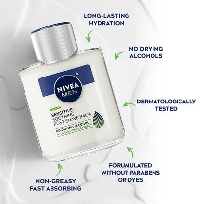 NIVEA FOR MEN Sensitive Post Shave Balm - 3.3 oz (6-Pack) Soothing Aftershave for Sensitive Skin