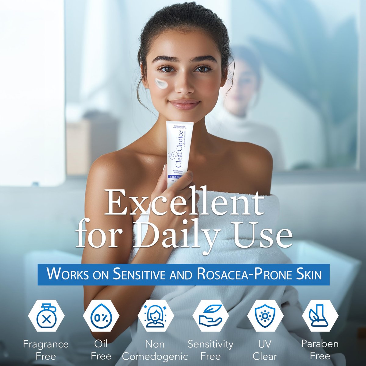 Clear Choice Sunscreen for Face SPF 45 – Oil-Free, Reef-Safe, Broad Spectrum Sunblock with Zinc Oxide, No White Cast, 4 oz Avelisse