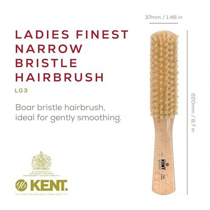 Kent LG3 Finest Hair Brush for Women – Natural Beechwood & Boar Bristle Narrow Hairbrush for Fine to Medium Hair – Dry Brush for Styling, Straightening & Stimulating Oils