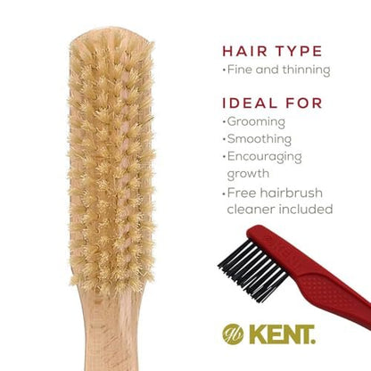 Kent LG3 Finest Hair Brush for Women – Natural Beechwood & Boar Bristle Narrow Hairbrush for Fine to Medium Hair – Dry Brush for Styling, Straightening & Stimulating Oils