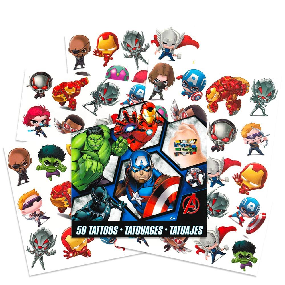 Marvel Avengers Temporary Tattoos - 50 Superhero Tattoos Featuring Iron Man, Thor, Hulk, Captain America and More (Party Supplies and Favors) - görsel 1