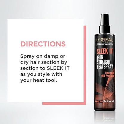 L'Oréal Paris Advanced Hairstyle Sleek It Iron Straight Heat Spray, 5.7 oz
