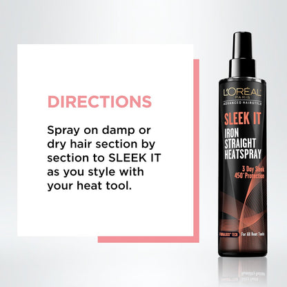 L'Oréal Paris Advanced Hairstyle Sleek It Iron Straight Heat Spray, 5.7 oz