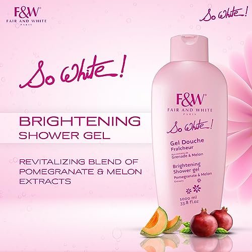 FAIR & WHITE So White Refreshing Brightening Body Wash – 1000ml / 33.8 fl oz – Daily Moisturizing Shower Gel with Pomegranate & Melon Extracts Avelisse