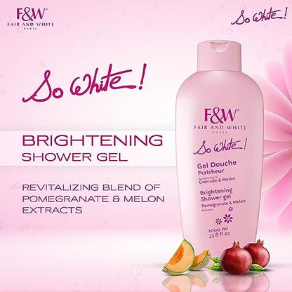 FAIR & WHITE So White Refreshing Brightening Body Wash – 1000ml / 33.8 fl oz – Daily Moisturizing Shower Gel with Pomegranate & Melon Extracts Avelisse