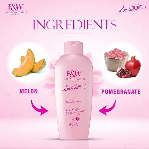 FAIR & WHITE So White Refreshing Brightening Body Wash – 1000ml / 33.8 fl oz – Daily Moisturizing Shower Gel with Pomegranate & Melon Extracts Avelisse