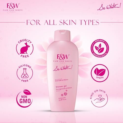 FAIR & WHITE So White Refreshing Brightening Body Wash – 1000ml / 33.8 fl oz – Daily Moisturizing Shower Gel with Pomegranate & Melon Extracts Avelisse