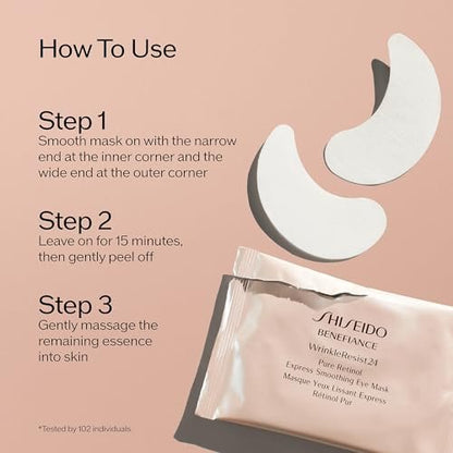 Shiseido Benefiance WrinkleResist24 Pure Retinol Express Smoothing Eye Mask - 12 Pairs - Reduce Wrinkles in 15 Minutes Avelisse