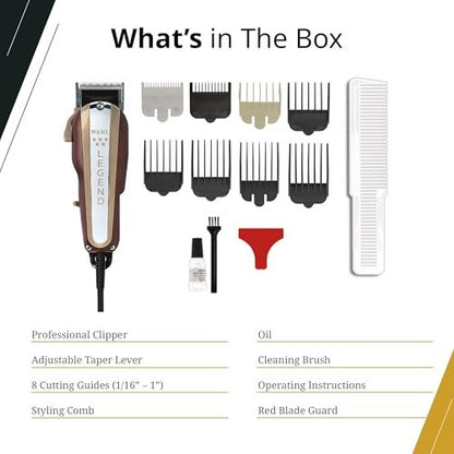 Wahl Professional 5 Star Legend Corded Clipper with Adjustable Taper Lever & 8 Guides – Red & Gold Avelisse