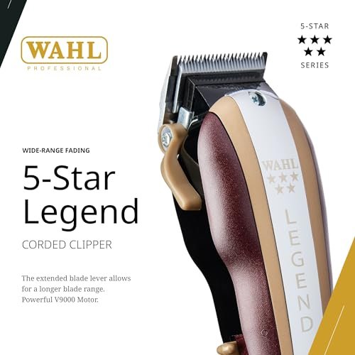 Wahl Professional 5 Star Legend Corded Clipper with Adjustable Taper Lever & 8 Guides – Red & Gold Avelisse