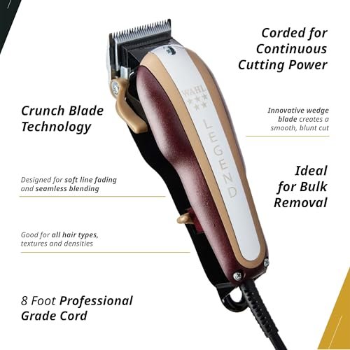 Wahl Professional 5 Star Legend Corded Clipper with Adjustable Taper Lever & 8 Guides – Red & Gold Avelisse
