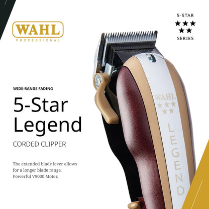 Wahl Professional 5 Star Legend Corded Clipper with Adjustable Taper Lever & 8 Guides – Red & Gold Avelisse