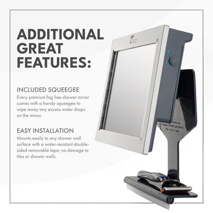 ToiletTree Products Original LED Fogless Shower Mirror with Squeegee – Silver, 8.5x6.5 Inches