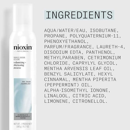 Nioxin Density Defend Styling Mousse – Volumizing & Thickening Support for Fine Hair, 6.7 Fl Oz
